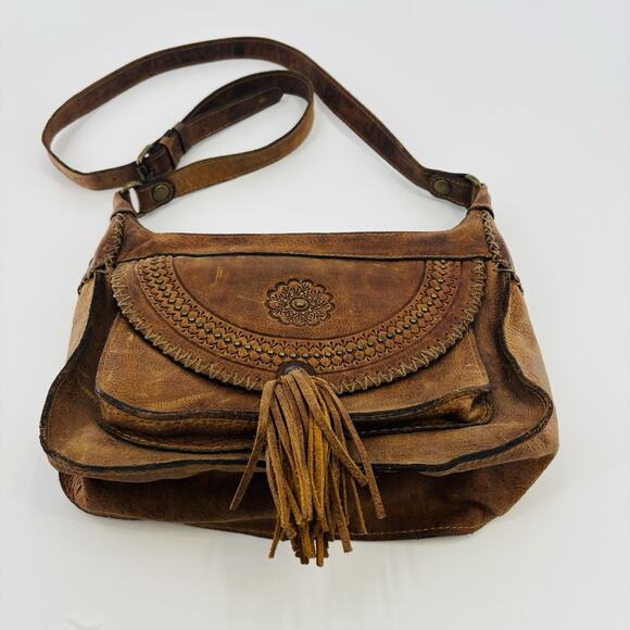 PATRICIA NASH Camila Vintage Distressed leather tassel crossbody bag - COGNAC - Picture 2 of 12